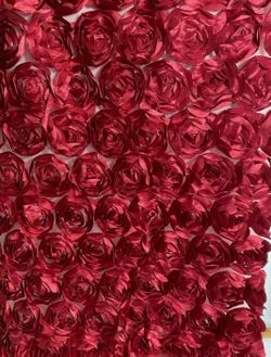 Burgundy 3D Rosette Embroidery Satin Rose Flowers Floral Mesh Fabric by yard