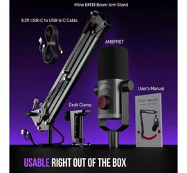 New-FIFINE XLR/USB Gaming Microphone Set, Dynamic PC Mic for Streaming Podcasting, Computer RGB Mic Kit with Boom Arm Stand, Mute Button, Headphones J