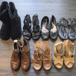 7 Pairs Women's Size 9/10 Flats/Heels/Wedges & Boots - Black/Brown - Name Brands
