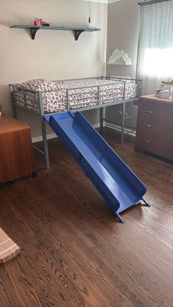 Metal twin loft bed with slide