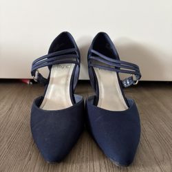 blue kitten heel pumps