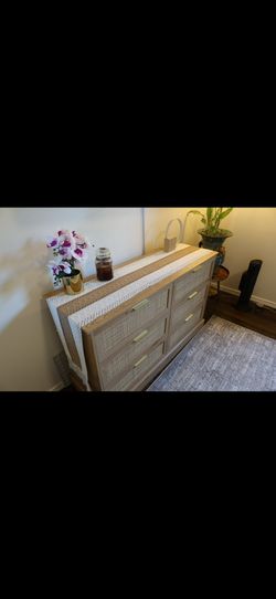 6-Drawer Cane Rattan Dresser – Fully Assembled – $200