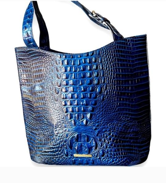 Brahmin Brayden RARE Sapphire Melbourne  Croc Embossed Leather Tote Bag