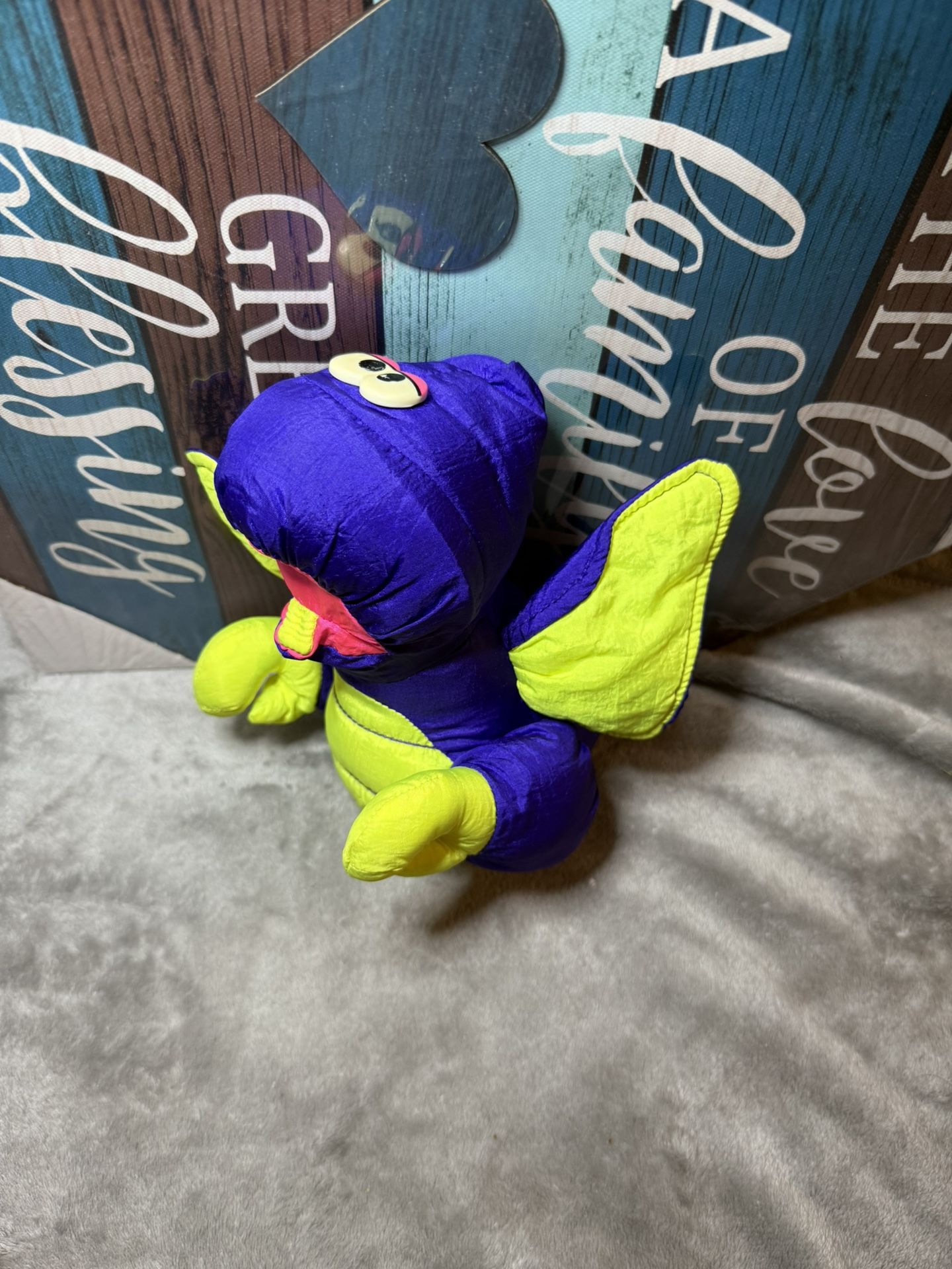 Fisher Price Baby Dino-roar 1992 Plush Dinosaur Pterodactyl Parachute Material