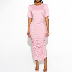 VENUS Coquette Pink Ruched Bodycon Midi Dress Soft Girl Aesthetic Stretch XL