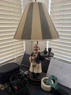 Waiter Figurine Table Lamp with Striped Shade