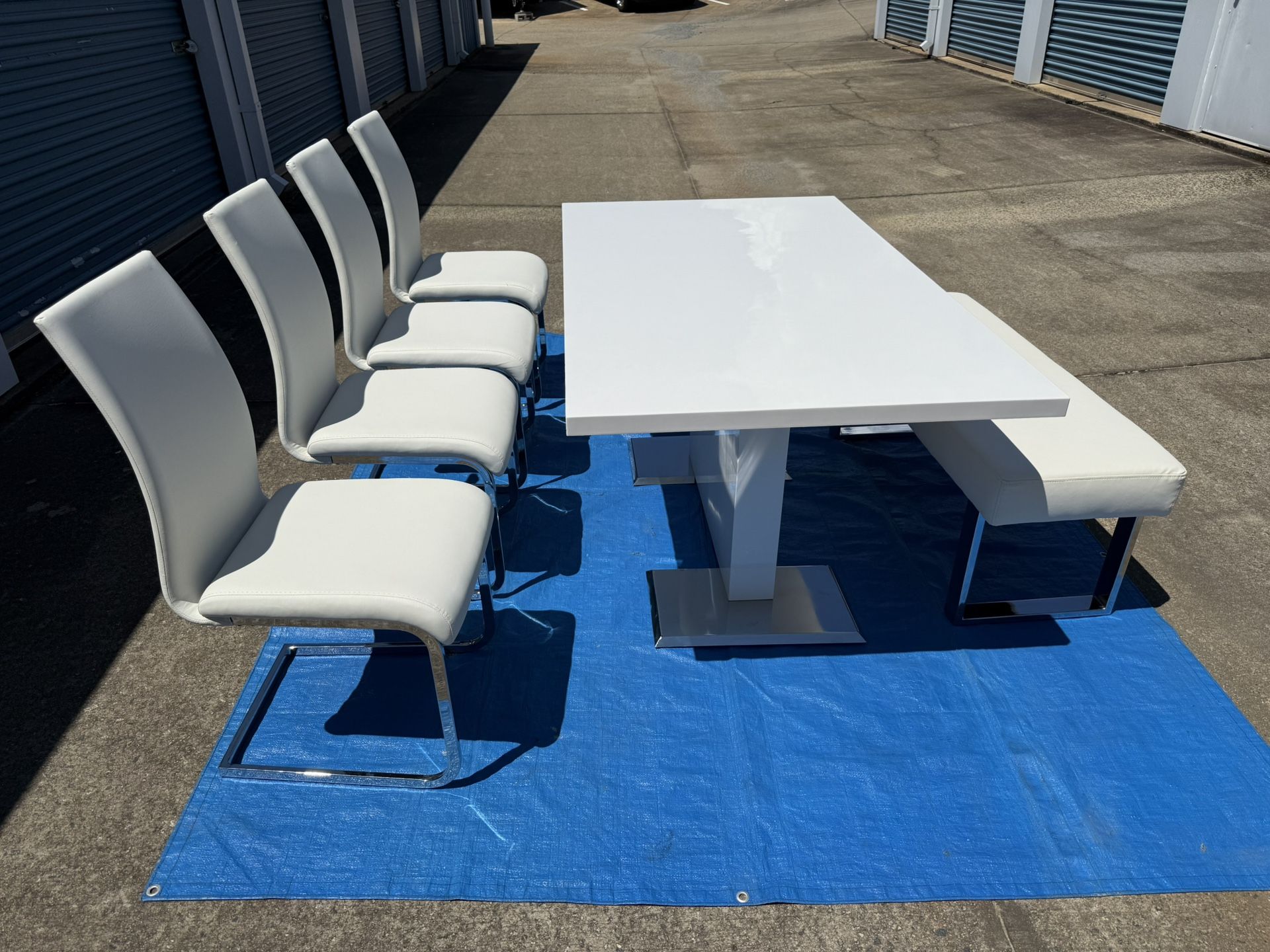 Dining Table, Chair, Bench -White