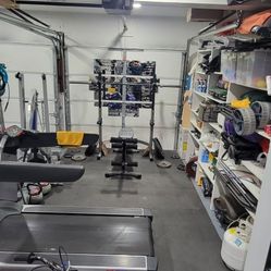 Home Gym Setup, Treadmill, Squat Rack Adjustable Bench Weights