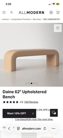 Daine 62” Upholstered Bouchle Bench - Brand New