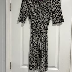 Women's Geometric Print Fit Midi Dress-Elbow Sleeve With belt 