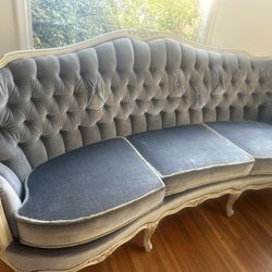 Wahring German 3-Seat Sofa – Blue Velvet, Solid Wood 