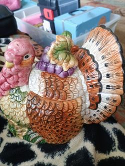 Colorful Ceramic Turkey Tureen With Lid And Ladel