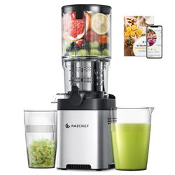 AMZCHEF Cold Press Juicer, Juicers Machines - 5.4" Large Feed Chute for Whole Fruits & Vegetables, Stainless Steel Slow Masticating Juice Easy to Clea
