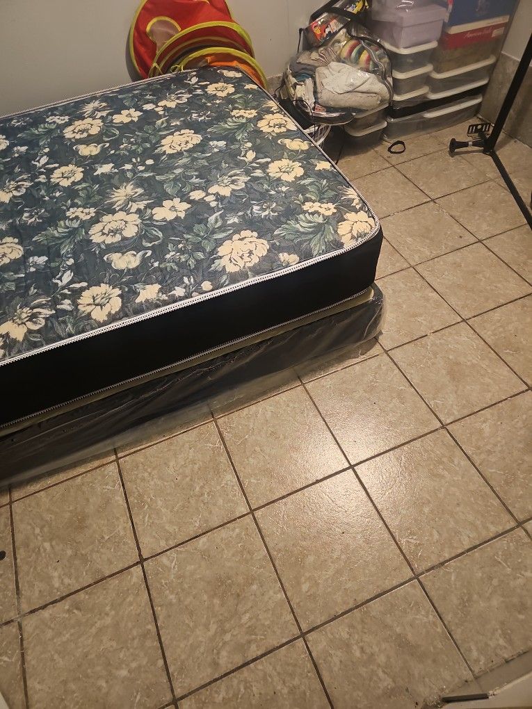 Full Size Bed Plastic On Box Spring Like New With Frame