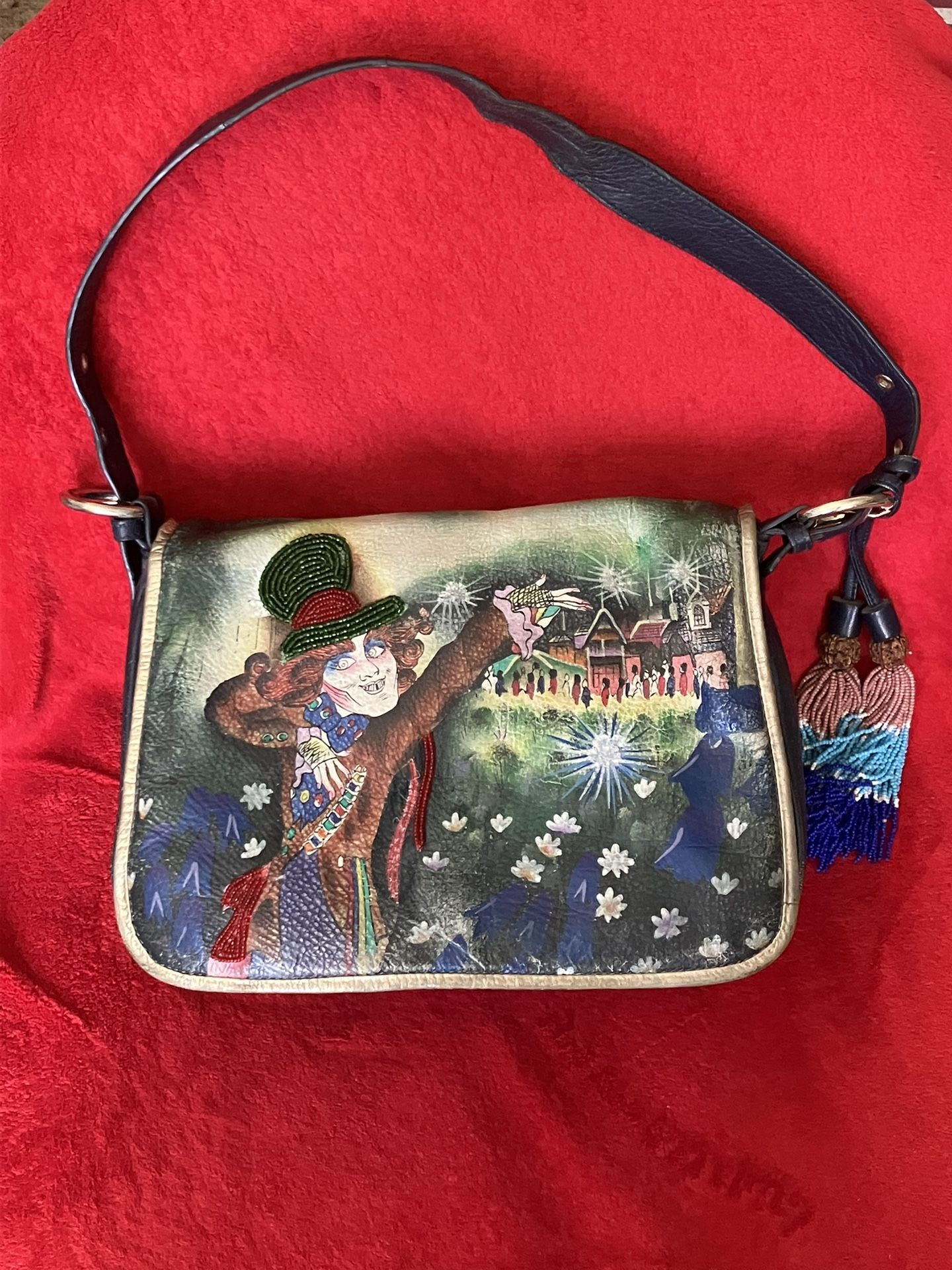 SHARIF DISNEY ALICE THROUGH THE LOOKING GLASS MAD HATTER GENUINE LEATHER SHOULDER BAG PURSE ‼️ Price Is FIRM ‼️