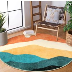 6 ft Abstract Round Rugs for Bedroom, Washable Non-Slip Circle Rug, Soft Colorful Low-Pile