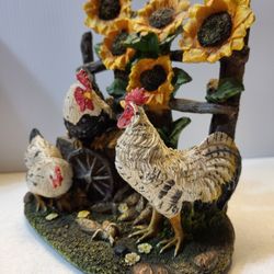 ​🐔 Rustic Rooster and Hen Figurine with Sunflowers