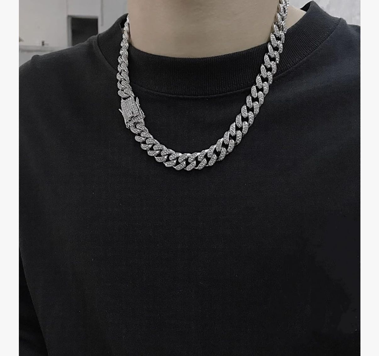 Cuban Link Chain for Men | Women Necklace Miami Cuban Chains | Bling Diamond Chain Jewelry Silver