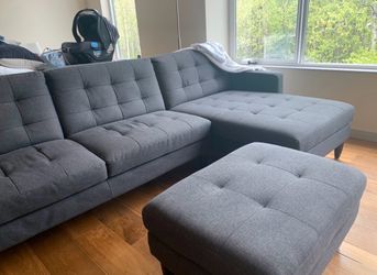 Gray Sectional Sofa with Matching Ottoman