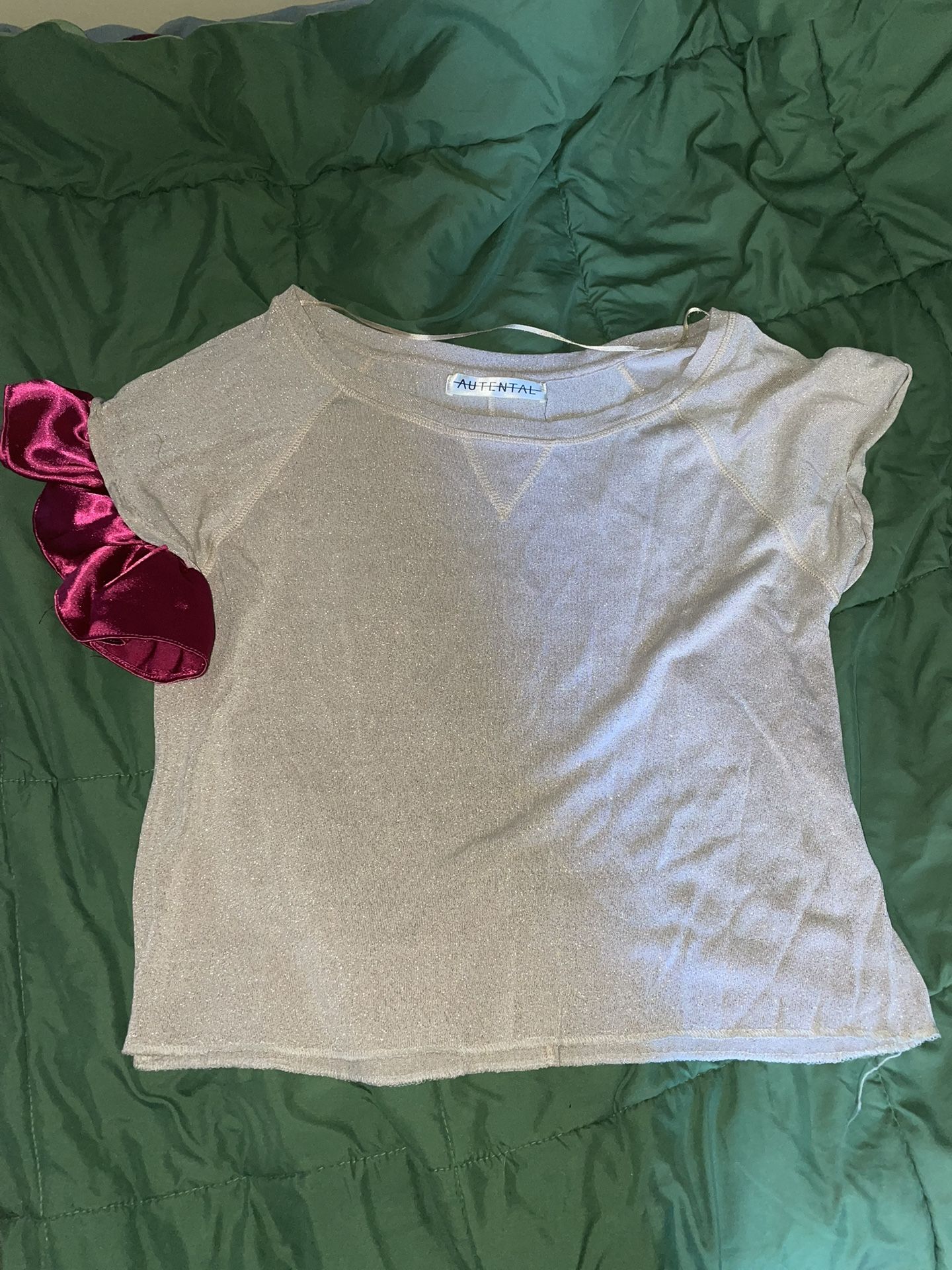 Beige Top With Pink Ruffled Sleeve