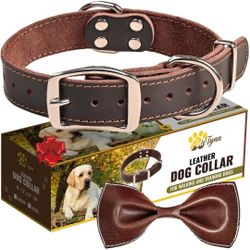 Heavy Duty Leather Dog Collar - Soft and Strong Dog Collar for Medium Dogs - Brown Dog Collars (Medium: Fit 13" - 20" Neck, Brown)

