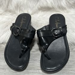 COLE HAAN black Leather Flip Flop Thong buckle Platform Sandals 6.5 B