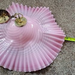 Beautiful Rare From Parents Estate Mid Century Vintage Italian 1970's Murano Pink Ruffle Glass 54 point shell chandelier approximate 24-in diameter. S