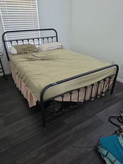 **Moving sale, one week left** Black Metal Bed Frame Full/Queen With Mattress