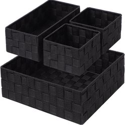 Posprica Woven Storage Baskets for Organizing, Small Black Baskets Cube Bin Container Tote Organizer Divider for Drawer, Closet, Shelf, Dresser, Set o