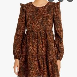 $59💋Never Worn 🎀👗WAYF Velma Animal Print Ruffle Babydoll DRESS 👗 🎀💋 Size Large🎵🎶