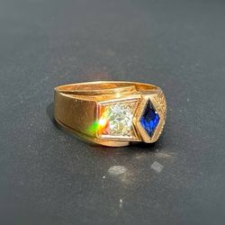 Jewelry 14k solid yellow gold diamond sapphire 1.05CTW ring size 9.00