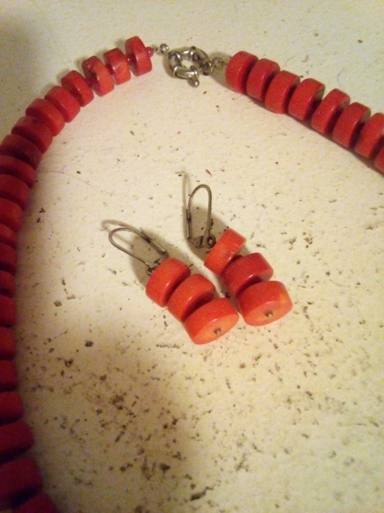 Red Coral Necklace/Earring Set Necklaces