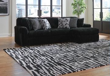 $200 OFF Black Onyx Plush Corduroy 2pc Sectional Deep  seats wide Chaise 120x65 includes six accent pillows