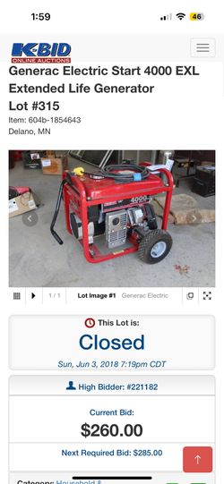 Generac Electric Start 4000 EXL Extended Life Generator