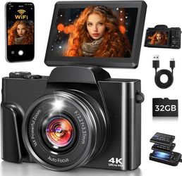 new 4K Digital Camera for Photography with WiFi,64MP Autofocus 3'' 180° Flip Screen 16X Zoom Vlogging Camera for YouTube, Compact Travel Camera for Be