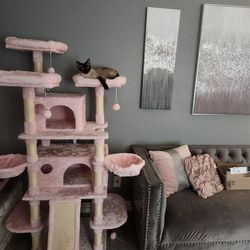 Pink very tall cat house cat condo cat tree $80 firm on price