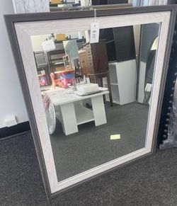 New Gray  26" x 32" Tanned Frame Wall Mirror for Bathroom Entryway