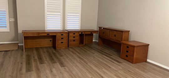 Solid Wood Office Desk Set with Storage