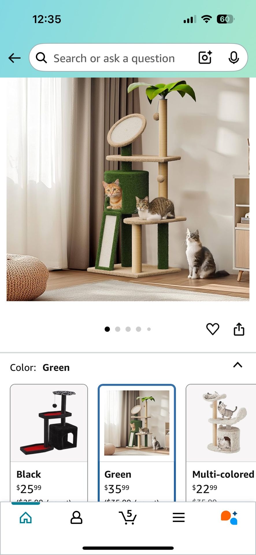 Cactus Cat Tree, Green Cat Tree, 57in Cat Tower for Indoor Cats, Cactus Tower Condo for Kittens and Adults with Scratching Post, Dangling Ball, Perch,