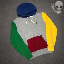 Polo Ralph Lauren Colorblock Fleece Hoodie Mens XS Gray Blue