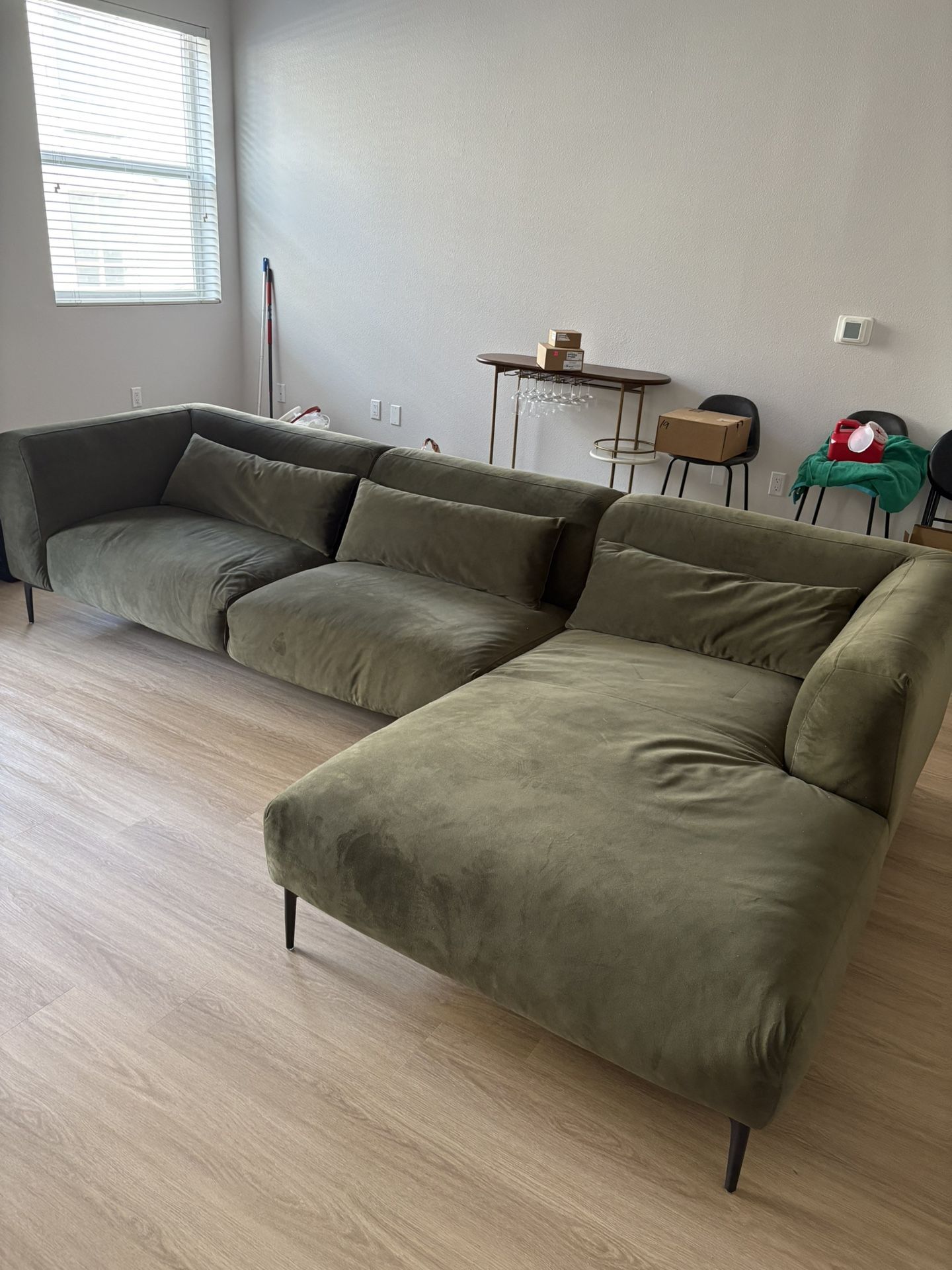 Green velvet sofa