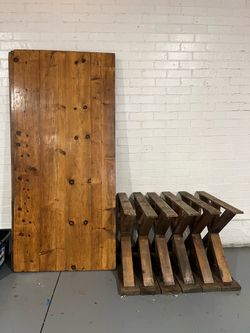 Rustic Wood Dining Table with Trestle Base