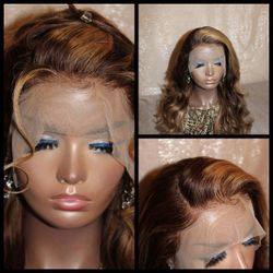Stock Human Free Part Lace Front Human Hair Wig 22" Golden Ombre w/ Bleached Knots