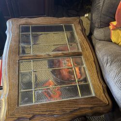 Set of 2 Oak And Glass End Tables