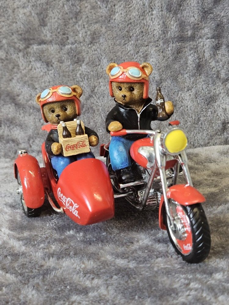 On The Go with Coca Cola Refreshment Bears Motorcycle Sidecar Figure Open Road