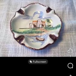 Vintage Hand Painted Germany Ceramic Ashtray-Scenic Design
