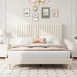 Full Size Velvet Upholstered Platform Bed Frame