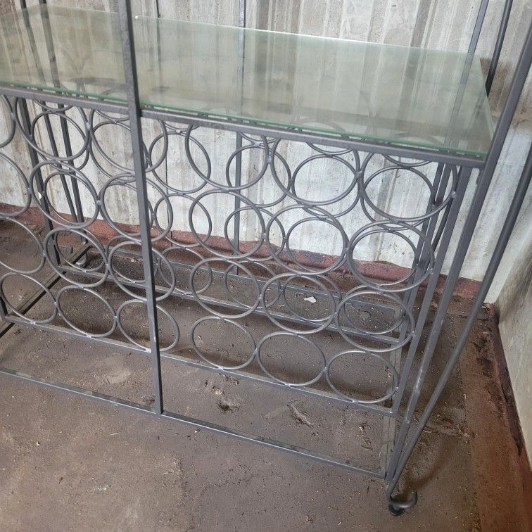 Metal Wine Rack Table with Tempered Glass