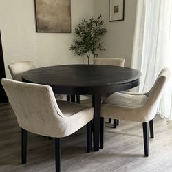 Black Round Dining Table with 4 Chairs – 54” x 30”