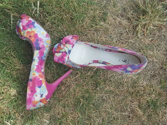 Pink Flower Print Heels